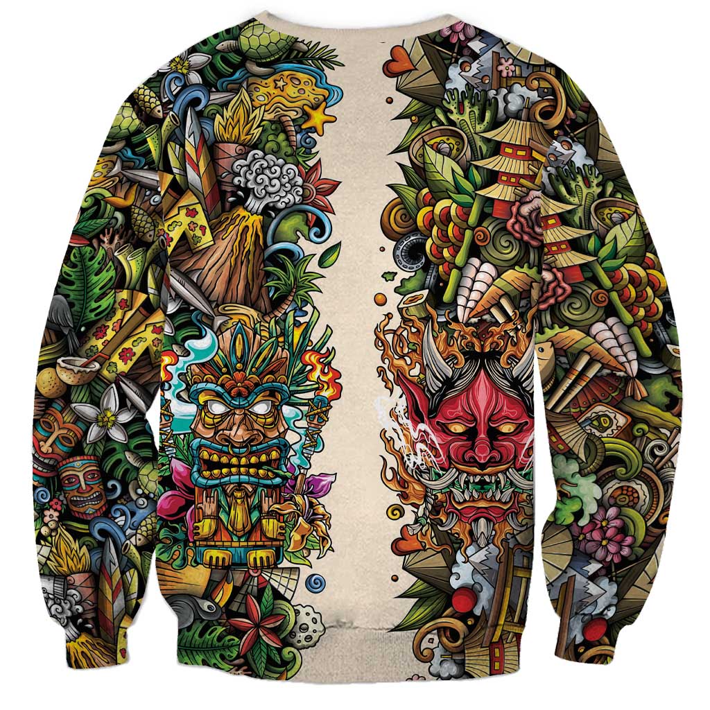 Hawaii And Japan Sweatshirt Tiki With Oni Mask - Polynesian Pride