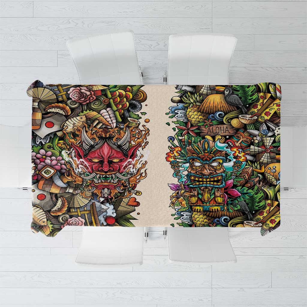 Hawaii And Japan Tablecloth Tiki With Oni Mask - Polynesian Pride