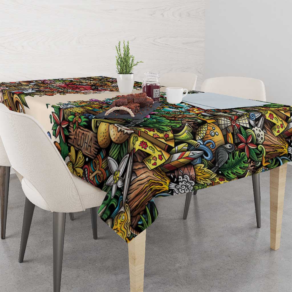 Hawaii And Japan Tablecloth Tiki With Oni Mask - Polynesian Pride