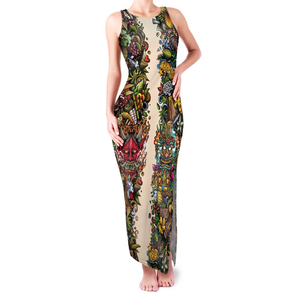 Hawaii And Japan Tank Maxi Dress Tiki With Oni Mask - Polynesian Pride