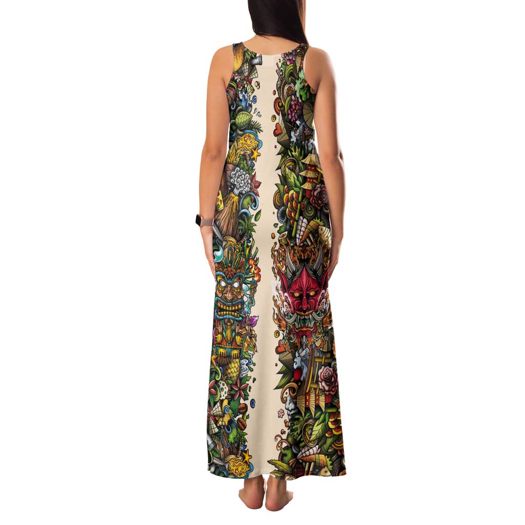 Hawaii And Japan Tank Maxi Dress Tiki With Oni Mask - Polynesian Pride
