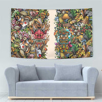 Hawaii And Japan Tapestry Tiki With Oni Mask - Polynesian Pride