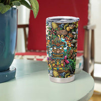Hawaii And Japan Tumbler Cup Tiki With Oni Mask - Polynesian Pride