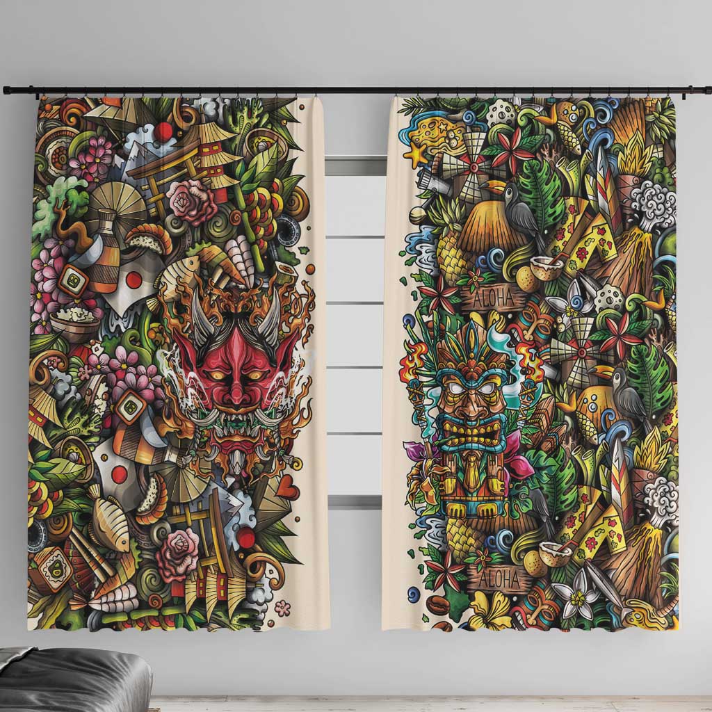 Hawaii And Japan Window Curtain Tiki With Oni Mask - Polynesian Pride
