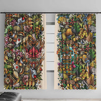 Hawaii And Japan Window Curtain Tiki With Oni Mask - Polynesian Pride