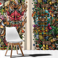 Hawaii And Japan Window Curtain Tiki With Oni Mask - Polynesian Pride
