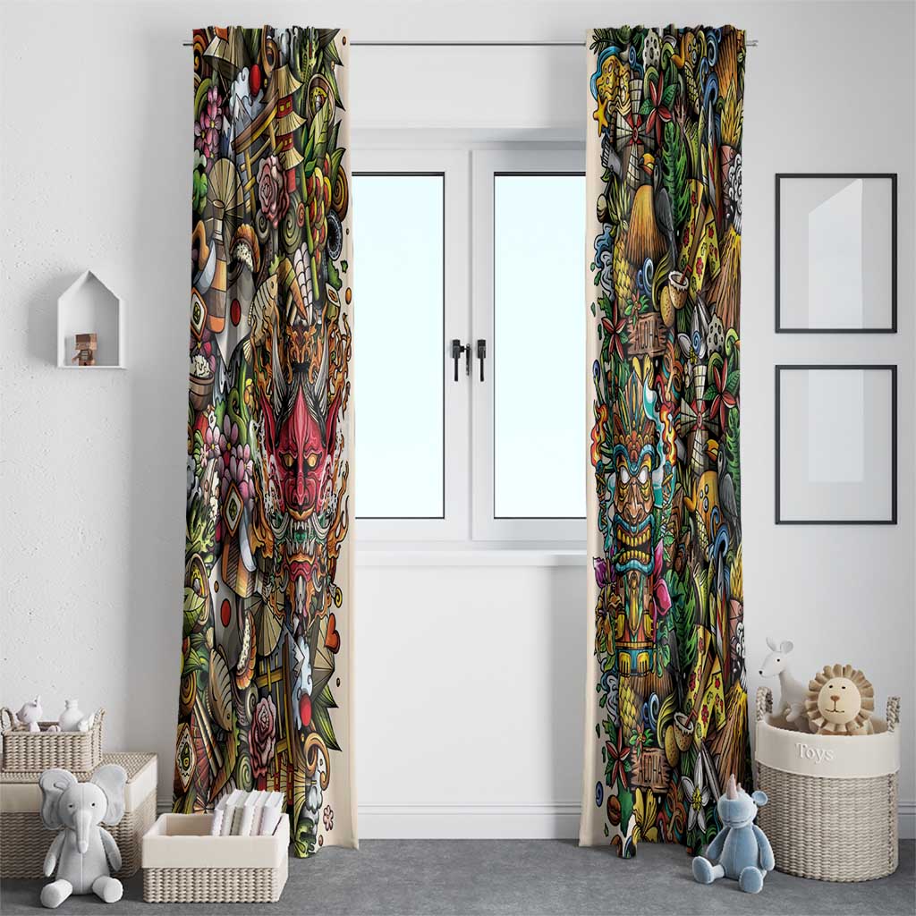 Hawaii And Japan Window Curtain Tiki With Oni Mask - Polynesian Pride