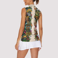Hawaii And Japan Women Sleeveless Polo Shirt Tiki With Oni Mask - Polynesian Pride