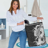 Hawaiian And Japanese Culture Laundry Basket Irezumi Dragon With Polynesian Pattern Black - Polynesian Pride