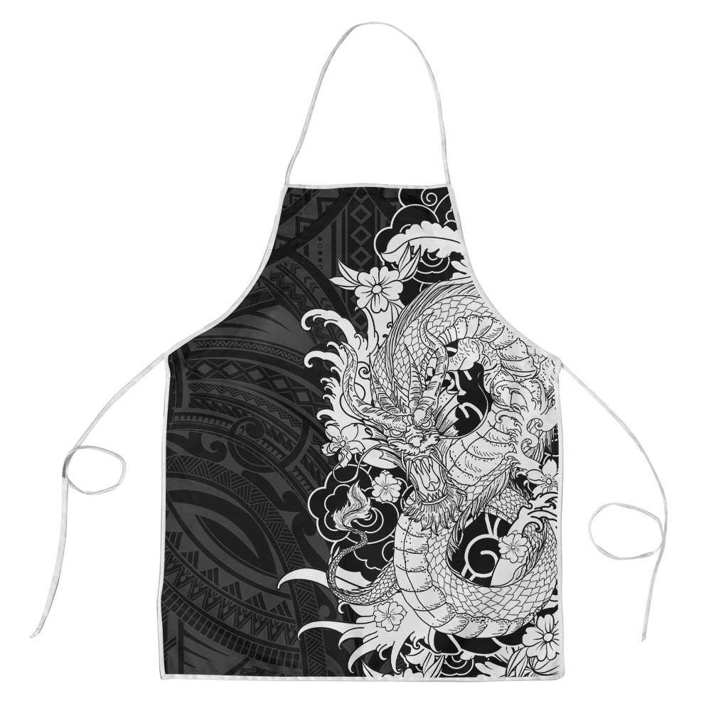 Hawaiian And Japanese Culture Apron Irezumi Dragon With Polynesian Pattern Black - Polynesian Pride