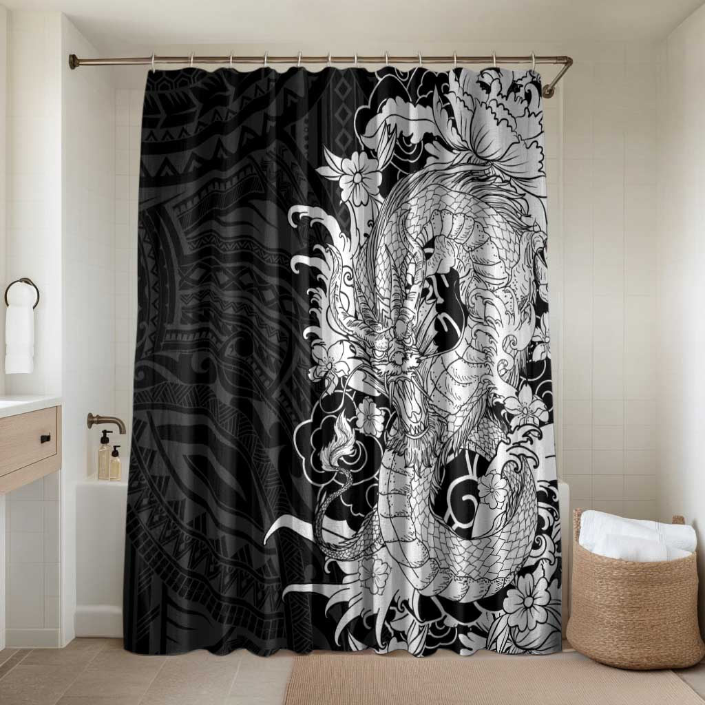 Hawaiian And Japanese Culture Bathroom Set Irezumi Dragon With Polynesian Pattern Black - Polynesian Pride
