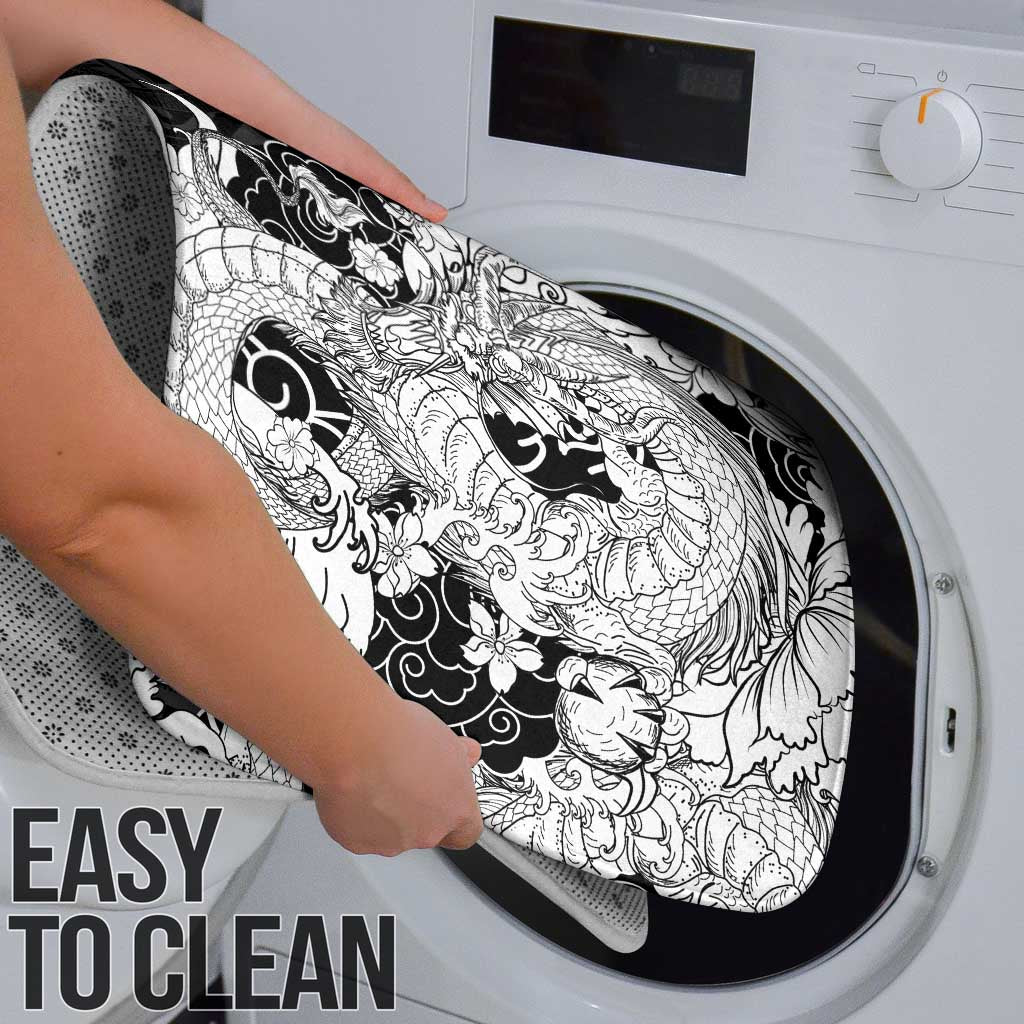 Hawaiian And Japanese Culture Bathroom Set Irezumi Dragon With Polynesian Pattern Black - Polynesian Pride