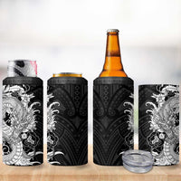 Hawaiian And Japanese Culture 4 in 1 Can Cooler Tumbler Irezumi Dragon With Polynesian Pattern Black - Polynesian Pride