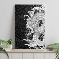 Hawaiian And Japanese Culture Canvas Wall Art Irezumi Dragon With Polynesian Pattern Black - Polynesian Pride