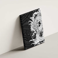 Hawaiian And Japanese Culture Canvas Wall Art Irezumi Dragon With Polynesian Pattern Black - Polynesian Pride