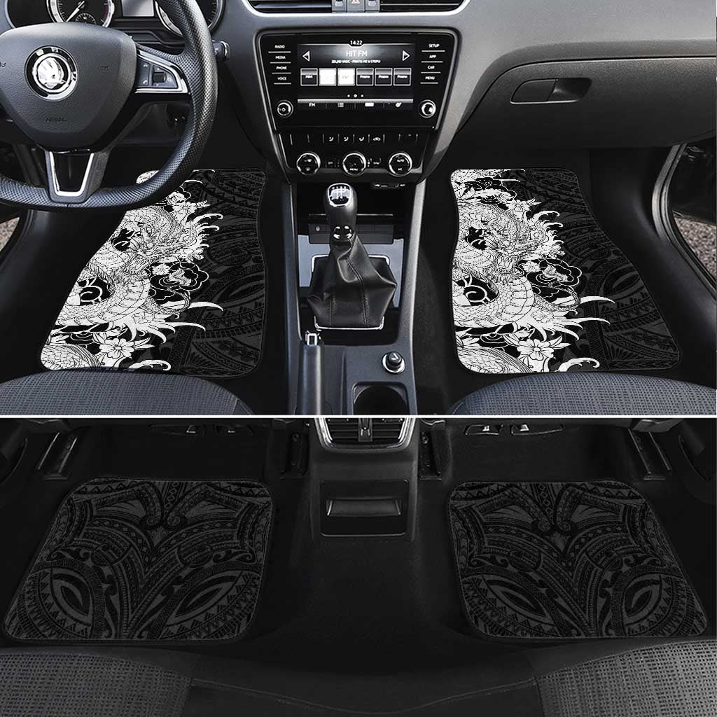 Hawaiian And Japanese Culture Car Mats Irezumi Dragon With Polynesian Pattern Black - Polynesian Pride
