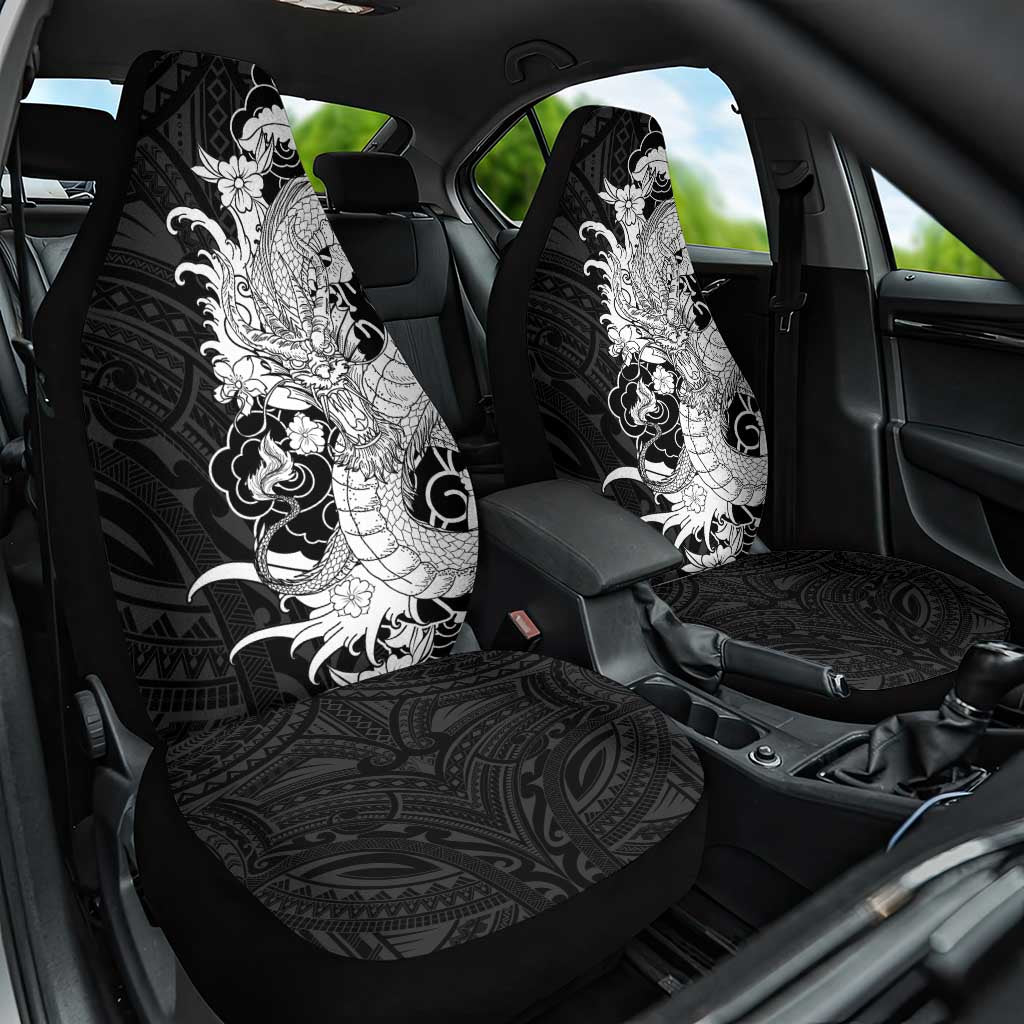 Hawaiian And Japanese Culture Car Seat Cover Irezumi Dragon With Polynesian Pattern Black - Polynesian Pride