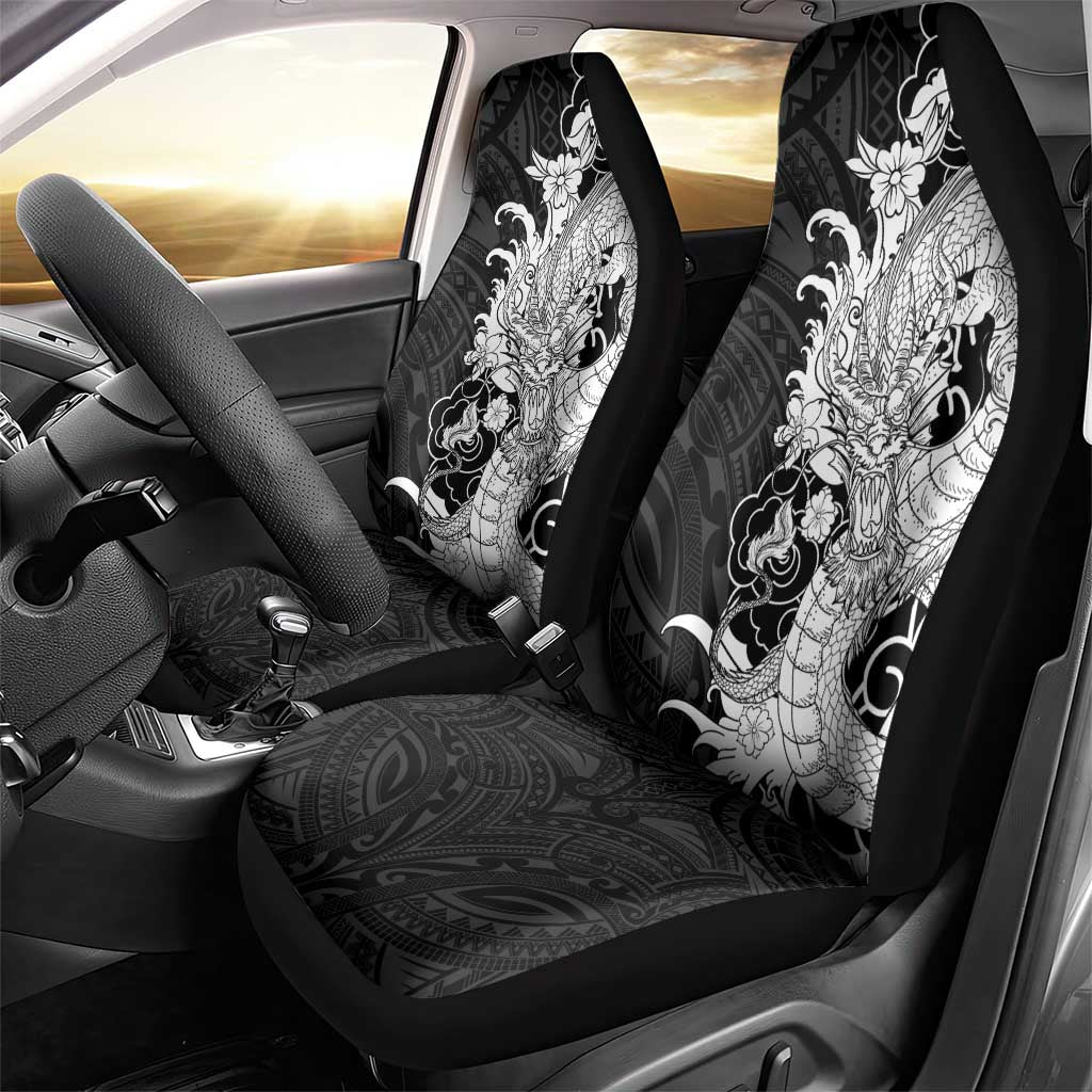 Hawaiian And Japanese Culture Car Seat Cover Irezumi Dragon With Polynesian Pattern Black - Polynesian Pride