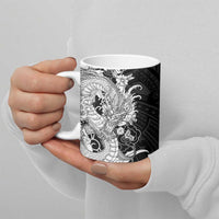 Hawaiian And Japanese Culture Ceramic Mug Irezumi Dragon With Polynesian Pattern Black - Polynesian Pride