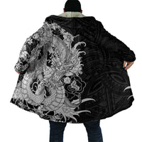 Hawaiian And Japanese Culture Cloak Irezumi Dragon With Polynesian Pattern Black - Polynesian Pride