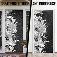 Hawaiian And Japanese Culture Door Cover Irezumi Dragon With Polynesian Pattern Black - Polynesian Pride