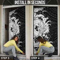 Hawaiian And Japanese Culture Door Cover Irezumi Dragon With Polynesian Pattern Black - Polynesian Pride