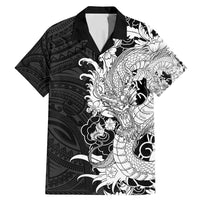 Hawaiian And Japanese Culture Family Matching Mermaid Dress and Hawaiian Shirt Irezumi Dragon With Polynesian Pattern Black - Polynesian Pride