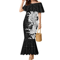 Hawaiian And Japanese Culture Family Matching Mermaid Dress and Hawaiian Shirt Irezumi Dragon With Polynesian Pattern Black - Polynesian Pride