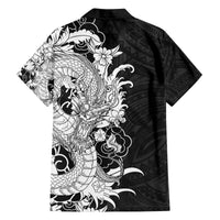 Hawaiian And Japanese Culture Family Matching Off The Shoulder Long Sleeve Dress and Hawaiian Shirt Irezumi Dragon With Polynesian Pattern Black - Polynesian Pride
