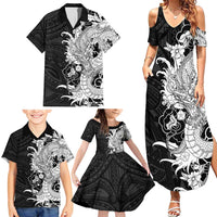 Hawaiian And Japanese Culture Family Matching Summer Maxi Dress and Hawaiian Shirt Irezumi Dragon With Polynesian Pattern Black - Polynesian Pride