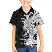 Hawaiian And Japanese Culture Family Matching Tank Maxi Dress and Hawaiian Shirt Irezumi Dragon With Polynesian Pattern Black - Polynesian Pride