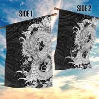 Hawaiian And Japanese Culture Garden Flag Irezumi Dragon With Polynesian Pattern Black - Polynesian Pride