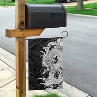 Hawaiian And Japanese Culture Garden Flag Irezumi Dragon With Polynesian Pattern Black - Polynesian Pride