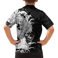 Hawaiian And Japanese Culture Hawaiian Shirt Irezumi Dragon With Polynesian Pattern Black - Polynesian Pride