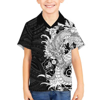 Hawaiian And Japanese Culture Kid Hawaiian Shirt Irezumi Dragon With Polynesian Pattern Black - Polynesian Pride