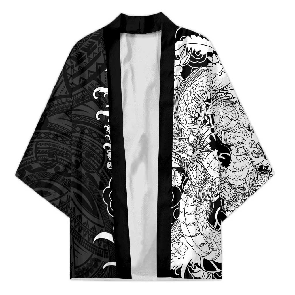 Hawaiian And Japanese Culture Kimono Irezumi Dragon With Polynesian Pattern Black - Polynesian Pride