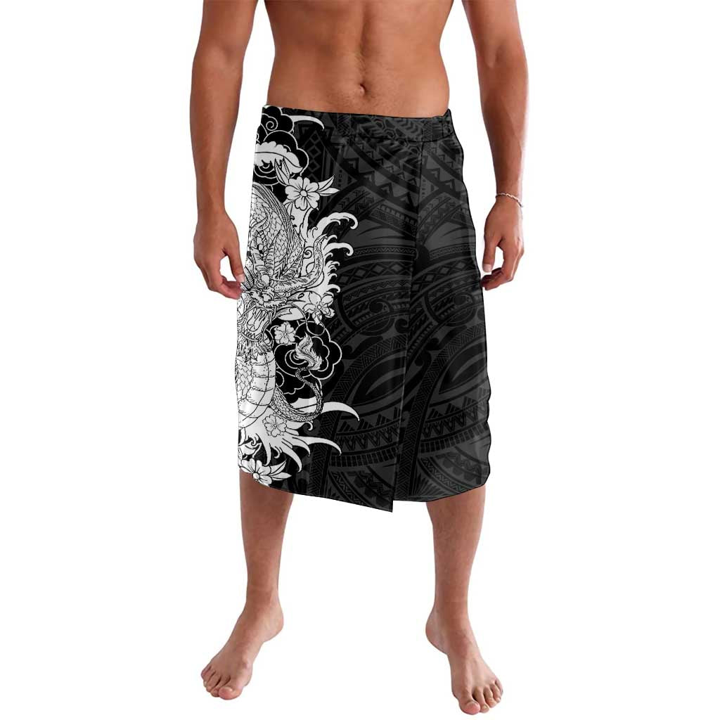 Hawaiian And Japanese Culture Lavalava Irezumi Dragon With Polynesian Pattern Black - Polynesian Pride