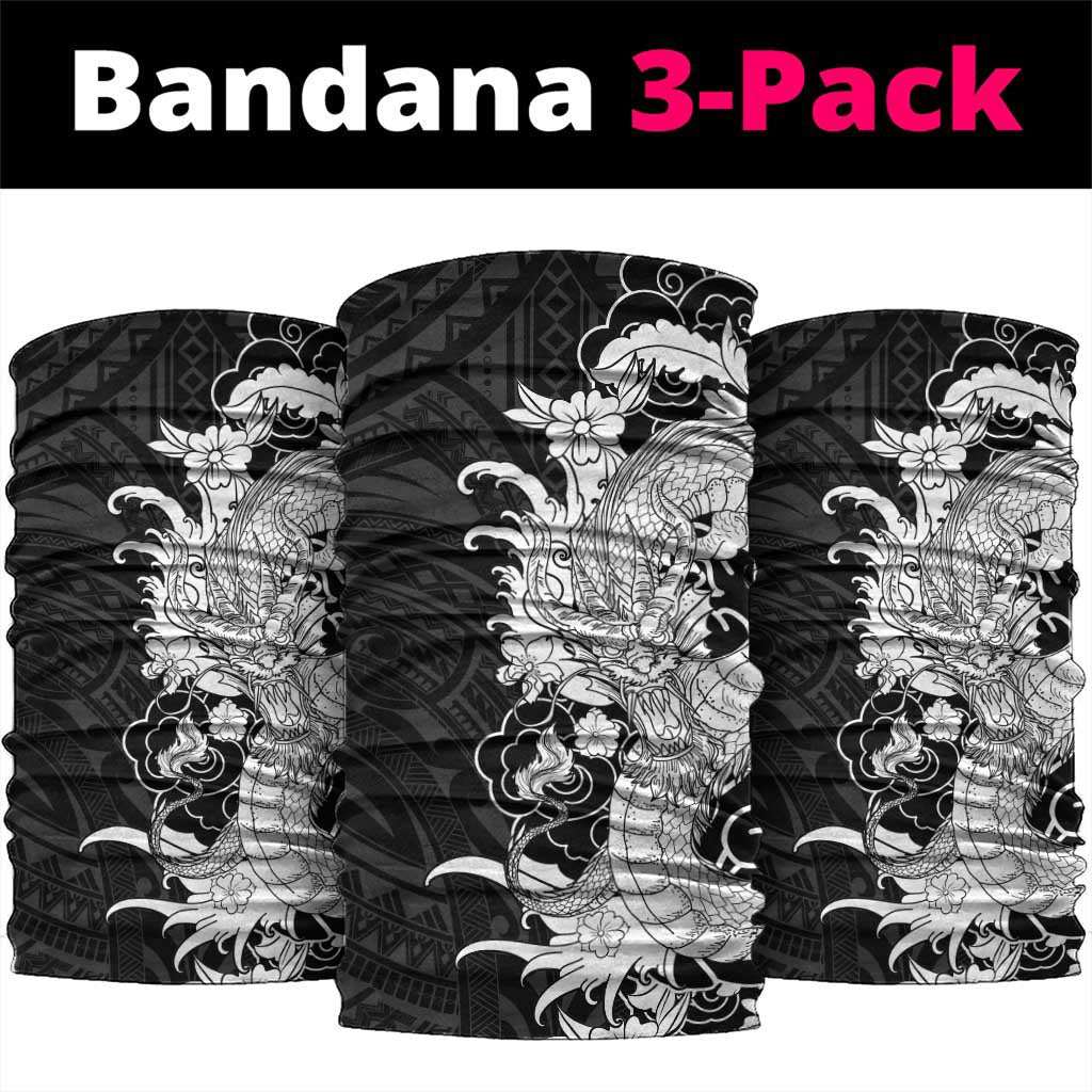 Hawaiian And Japanese Culture Neck Gaiter Irezumi Dragon With Polynesian Pattern Black - Polynesian Pride