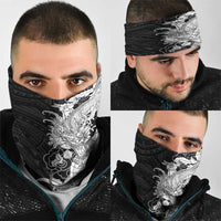 Hawaiian And Japanese Culture Neck Gaiter Irezumi Dragon With Polynesian Pattern Black - Polynesian Pride
