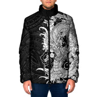 Hawaiian And Japanese Culture Padded Jacket Irezumi Dragon With Polynesian Pattern Black - Polynesian Pride