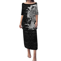 Hawaiian And Japanese Culture Puletasi Irezumi Dragon With Polynesian Pattern Black - Polynesian Pride