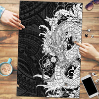 Hawaiian And Japanese Culture Puzzle Irezumi Dragon With Polynesian Pattern Black - Polynesian Pride
