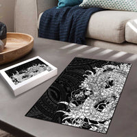 Hawaiian And Japanese Culture Puzzle Irezumi Dragon With Polynesian Pattern Black - Polynesian Pride