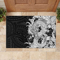 Hawaiian And Japanese Culture Rubber Doormat Irezumi Dragon With Polynesian Pattern Black - Polynesian Pride