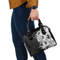 Hawaiian And Japanese Culture Shoulder Handbag Irezumi Dragon With Polynesian Pattern Black - Polynesian Pride