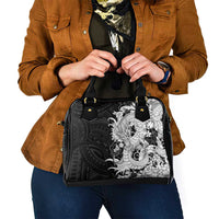 Hawaiian And Japanese Culture Shoulder Handbag Irezumi Dragon With Polynesian Pattern Black - Polynesian Pride