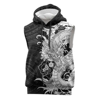 Hawaiian And Japanese Culture Sleeveless Hoodie Irezumi Dragon With Polynesian Pattern Black - Polynesian Pride