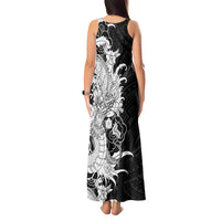 Hawaiian And Japanese Culture Tank Maxi Dress Irezumi Dragon With Polynesian Pattern Black - Polynesian Pride