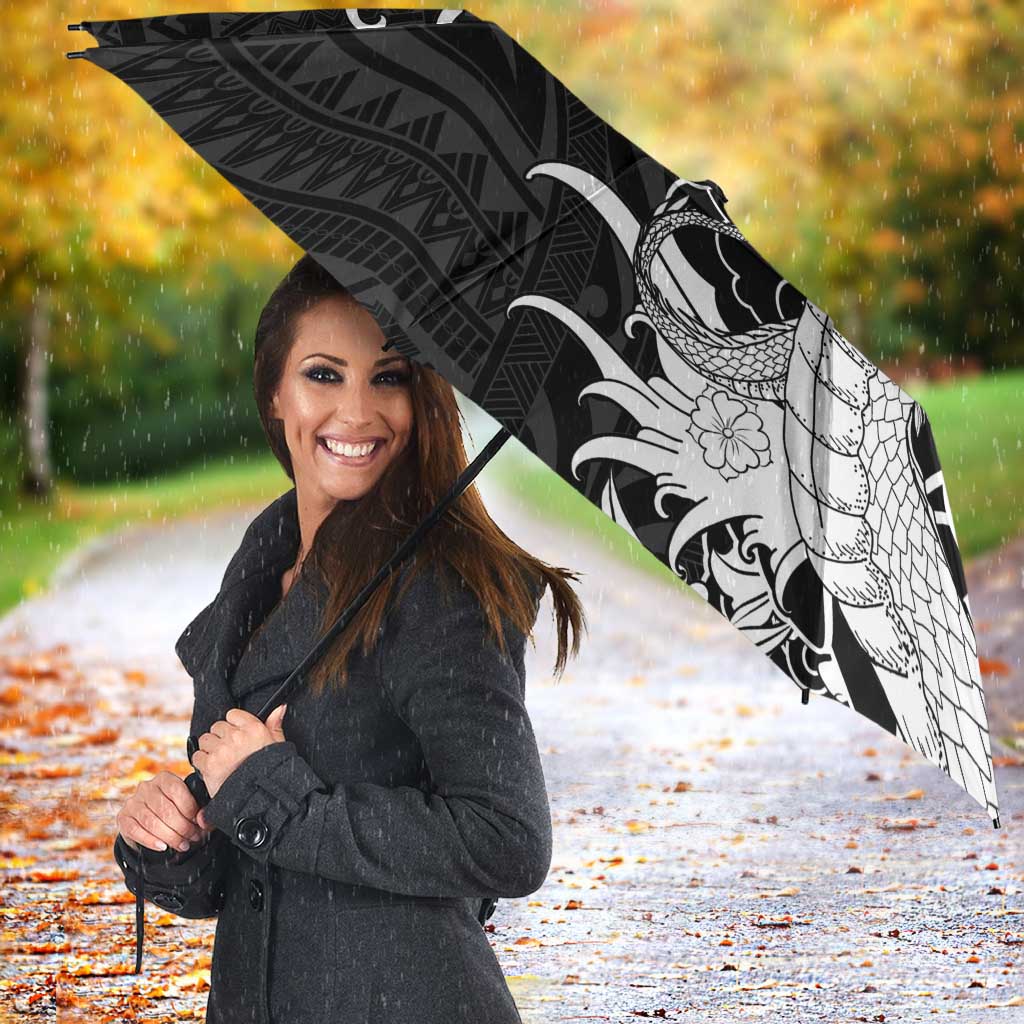 Hawaiian And Japanese Culture Umbrella Irezumi Dragon With Polynesian Pattern Black - Polynesian Pride