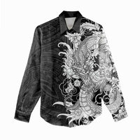 Hawaiian And Japanese Culture Women Casual Shirt Irezumi Dragon With Polynesian Pattern Black - Polynesian Pride